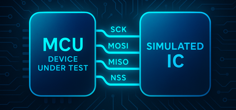 Artwork showing MCU as device under test and Simulated SPI IC